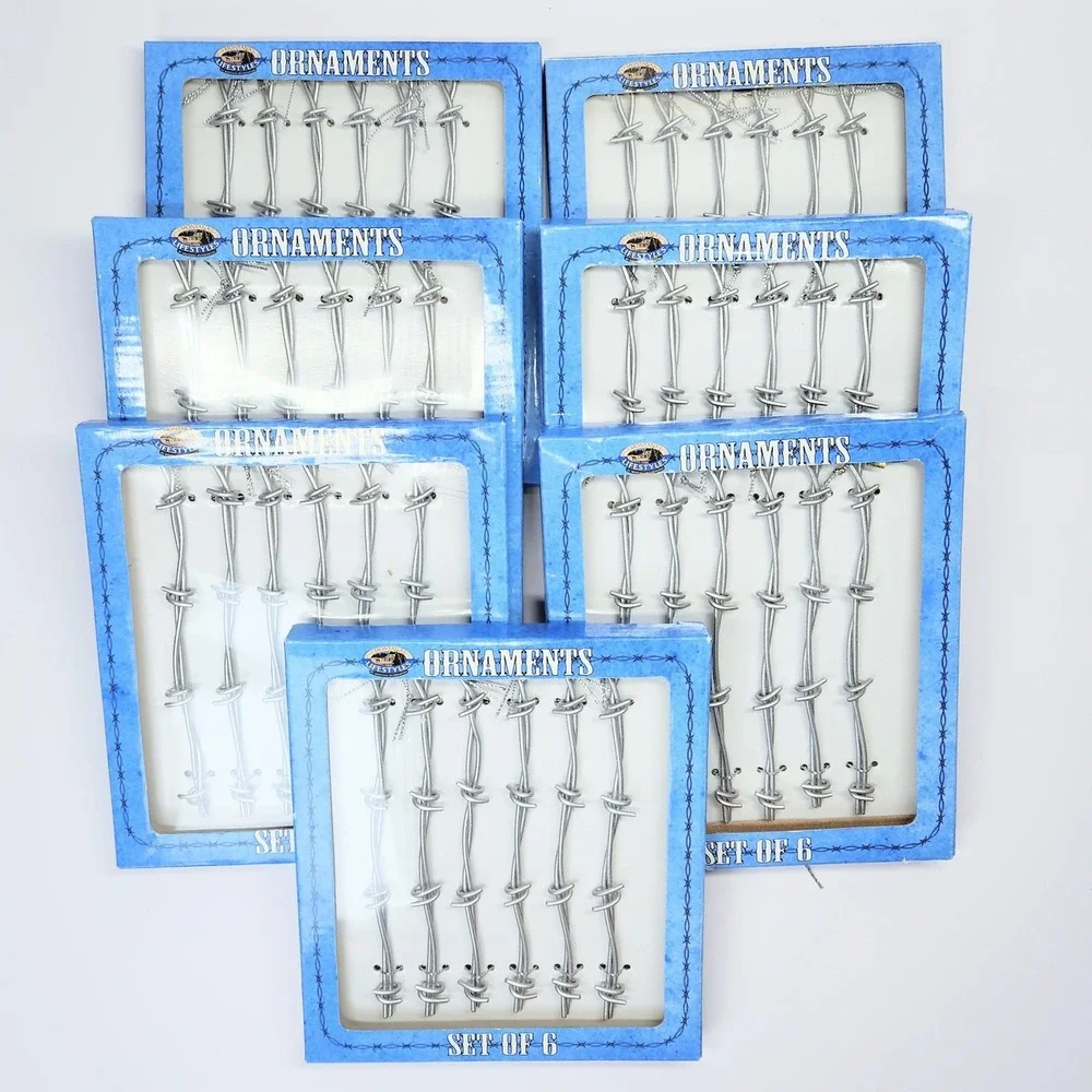 Lot of 7 Montana Lifestyles Barbed Wire Ornaments 6 Pc. Silver Western Christmas